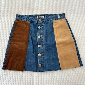 Denim High-Rise Mini Skirt with Corduroy Panels